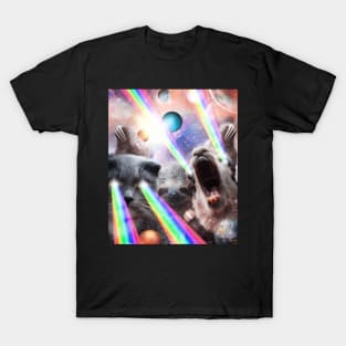 Rainbow Laser Cat Sloth Llama In Space T-Shirt